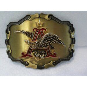 Vintage Anheuser-Busch Budweiser 1977-81 Raintree Brass Eagle Enamel Belt Buckle